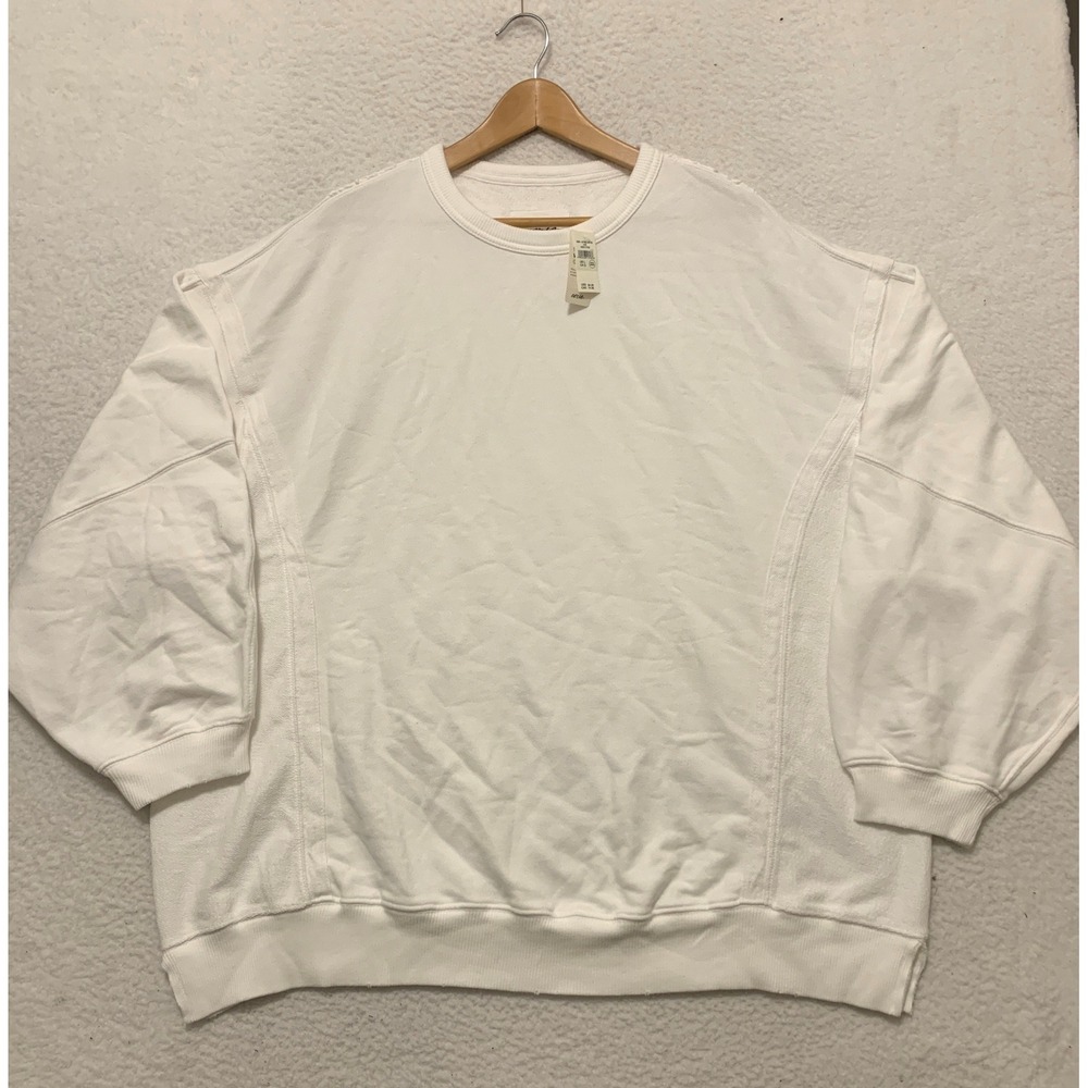 Aerie Oversized Crochet Lace Back Sweatshirt Size Large Crewneck White NWT!